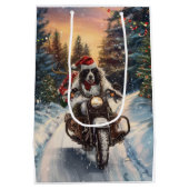 Engelse Setter Dog Riding Motorcycle Kerstmis Medium Cadeauzakje (Achterkant)