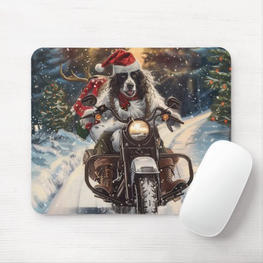 Engelse Setter Dog Riding Motorcycle Kerstmis Muismat (Met muis)