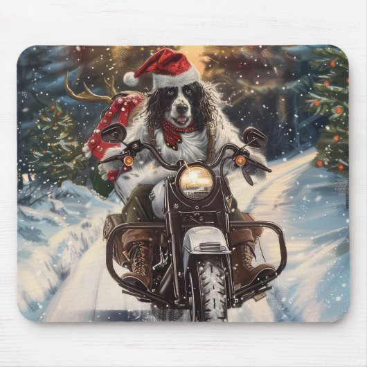 Engelse Setter Dog Riding Motorcycle Kerstmis Muismat (Voorkant)