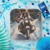 Engelse Setter Dog Riding Motorcycle Kerstmis Papieren Bordje (Feest)