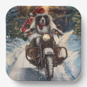 Engelse Setter Dog Riding Motorcycle Kerstmis Papieren Bordje (Voorkant)