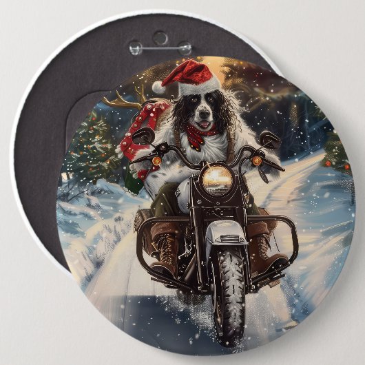 Engelse Setter Dog Riding Motorcycle Kerstmis Ronde Button 6,0 Cm (Voorkant /achterkant)