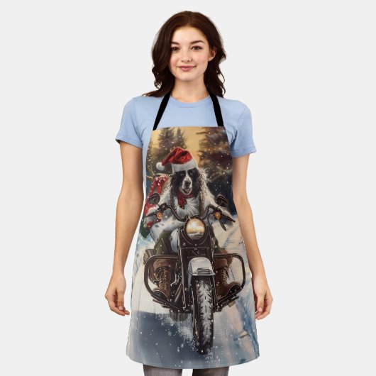 Engelse Setter Dog Riding Motorcycle Kerstmis Schort (Gedragen)