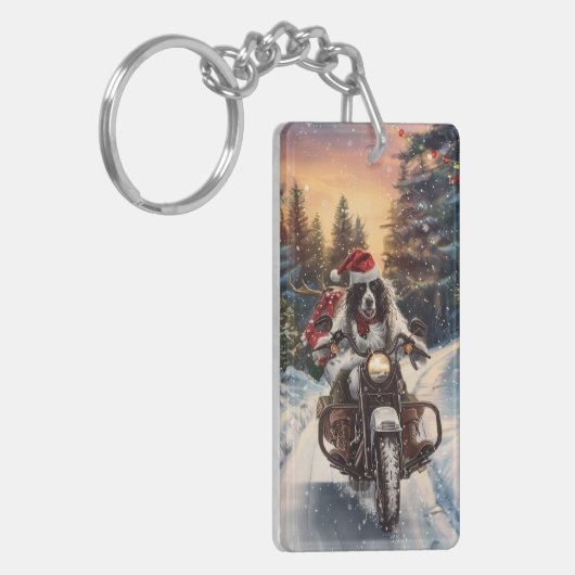 Engelse Setter Dog Riding Motorcycle Kerstmis Sleutelhanger (Voorkant Links)