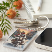 Engelse Setter Dog Riding Motorcycle Kerstmis Sleutelhanger (Voorkant Rechts)