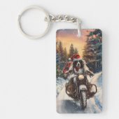 Engelse Setter Dog Riding Motorcycle Kerstmis Sleutelhanger (Voorkant)
