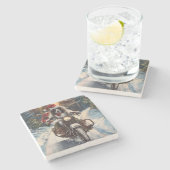 Engelse Setter Dog Riding Motorcycle Kerstmis Stenen Onderzetter (Zijkant)