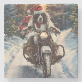 Engelse Setter Dog Riding Motorcycle Kerstmis Stenen Onderzetter (Voorkant)