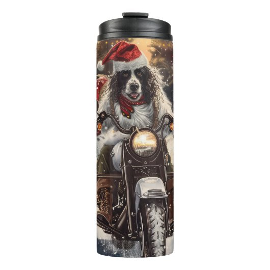 Engelse Setter Dog Riding Motorcycle Kerstmis Thermosbeker (Voorkant)