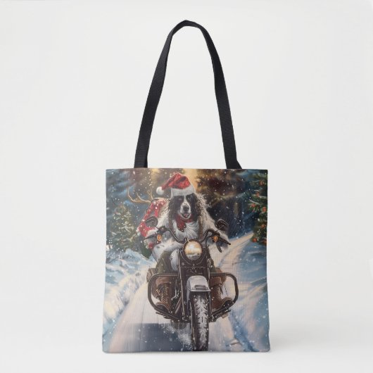 Engelse Setter Dog Riding Motorcycle Kerstmis Tote Bag (Voorkant)