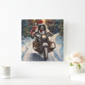 Engelse Setter Dog Riding Motorcycle Kerstmis Vierkante Klok (Huis)