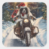 Engelse Setter Dog Riding Motorcycle Kerstmis Vierkante Sticker (Voorkant)