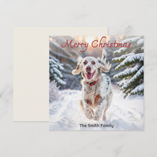 Engelse Setter Dog Snow Waterverf Vrolijk Kerstfee Feestdagenkaart (Voorkant / Achterkant)