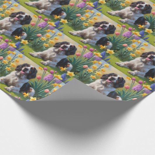 Engelse Setter Dog Spring Flowers Painting Cadeaupapier (Hoek)
