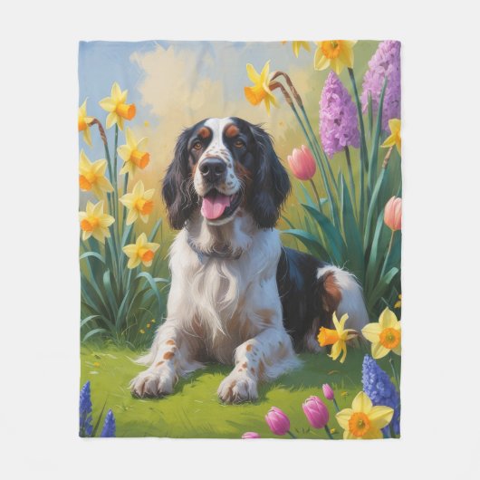 Engelse Setter Dog Spring Flowers Painting Fleece Deken (Voorkant)
