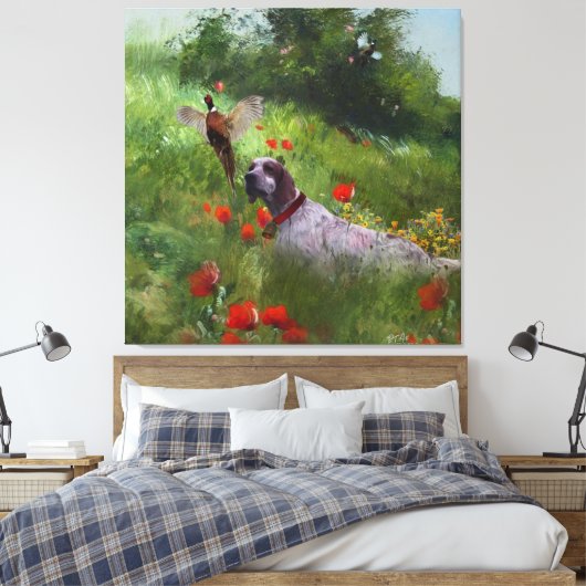 Engelse Setter, fazantjacht Canvas Afdruk (Insitu (Slaapkamer))