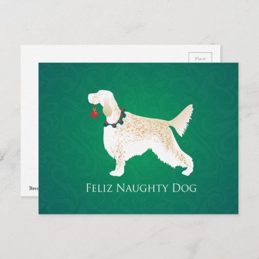 Engelse Setter Feliz Naughty Dog Kerstmis Feestdagenkaart (Voorkant / Achterkant)