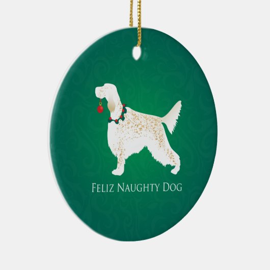 Engelse Setter Feliz Naughty Dog Kerstmis Keramisch Ornament (Rechts)