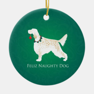 Engelse Setter Feliz Naughty Dog Kerstmis Keramisch Ornament