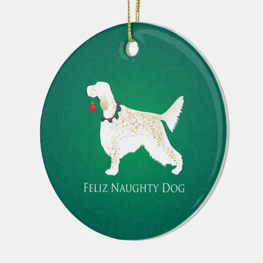 Engelse Setter Feliz Naughty Dog Kerstmis Keramisch Ornament (Links)