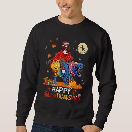 Engelse Setter Gelukkig Hallothanksmas Halloween D Trui (Voorkant)