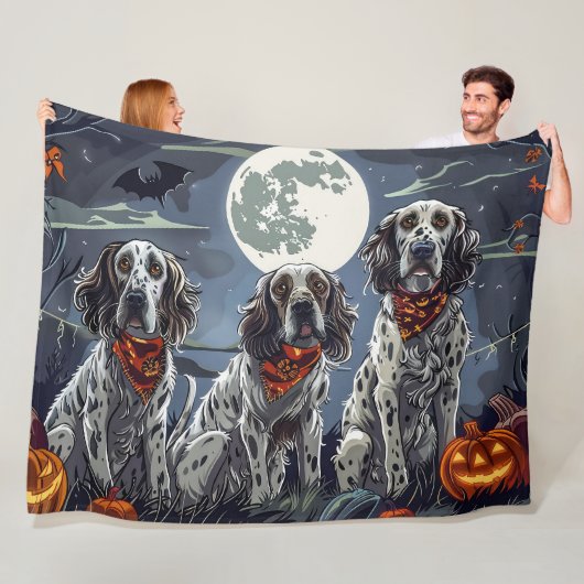 Engelse Setter Halloween Griezelen Fleece Deken (In situ)