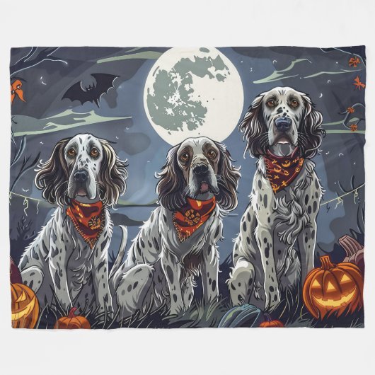 Engelse Setter Halloween Spooky Fleece Deken (Voorkant (Horizontaal))