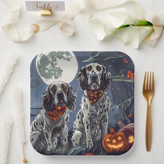 Engelse Setter Halloween Spooky Papieren Bordje (Huwelijk)