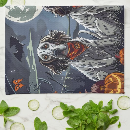 Engelse Setter Halloween Spooky Theedoek (Gevouwen)