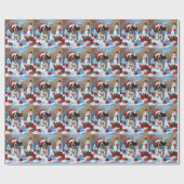 Engelse Setter Hardlopen in Sneeuw met Kerst Pet Cadeaupapier (Vlak)