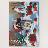 Engelse Setter Hardlopen in Sneeuw met Kerst Pet Legpuzzel (Verticaal)