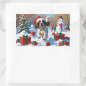 Engelse Setter Hardlopen in Sneeuw met Kerst Pet Rechthoekige Sticker (Tas)