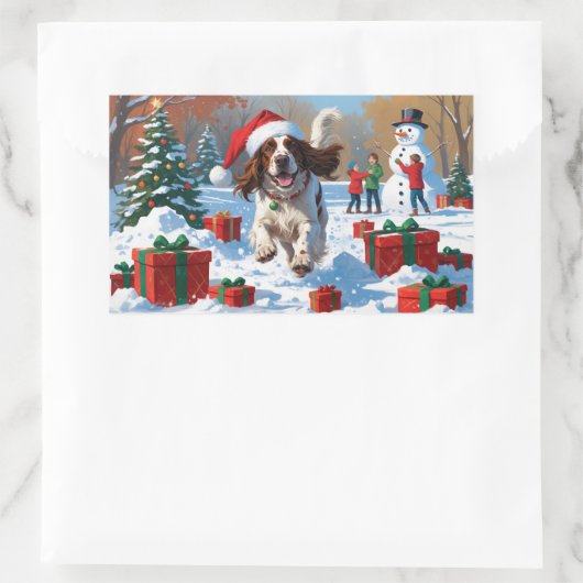 Engelse Setter Hardlopen in Sneeuw met Kerst Pet Rechthoekige Sticker (Tas)