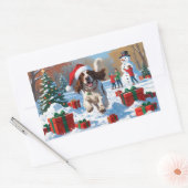 Engelse Setter Hardlopen in Sneeuw met Kerst Pet Rechthoekige Sticker (Envelop)