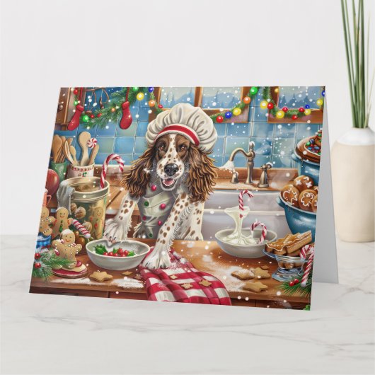 Engelse Setter Holiday Baking: Feestelijke Kerst Kaart (Voorkant)