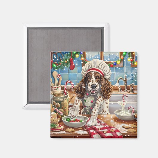 Engelse Setter Holiday Baking: Feestelijke Kerst Magneet (Voorkant / Achterkant)