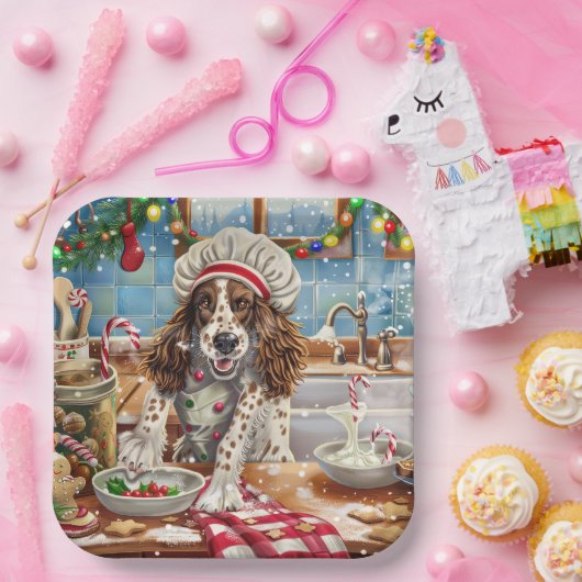 Engelse Setter Holiday Baking: Feestelijke Kerst Papieren Bordje (Feest)