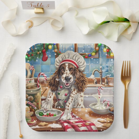 Engelse Setter Holiday Baking: Feestelijke Kerst Papieren Bordje (Huwelijk)