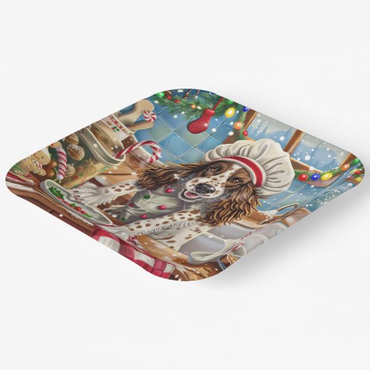 Engelse Setter Holiday Baking: Feestelijke Kerst Papieren Bordje (Gebogen)