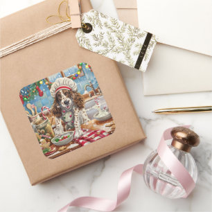 Engelse Setter Holiday Baking: Feestelijke Kerst Vierkante Sticker