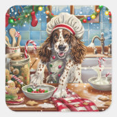 Engelse Setter Holiday Baking: Feestelijke Kerst Vierkante Sticker (Voorkant)