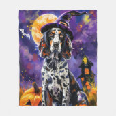 Engelse Setter hond Halloween heks en pompoen Fleece Deken (Voorkant)