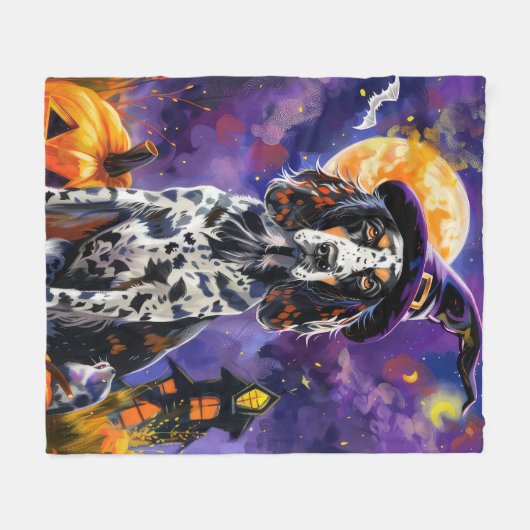 Engelse Setter hond Halloween heks en pompoen Fleece Deken (Voorkant (Horizontaal))