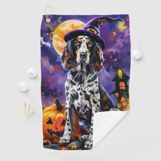 Engelse Setter hond Halloween heks en pompoen Golfhanddoek (Insitu)