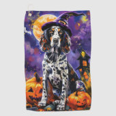 Engelse Setter hond Halloween heks en pompoen Golfhanddoek (Voorkant)