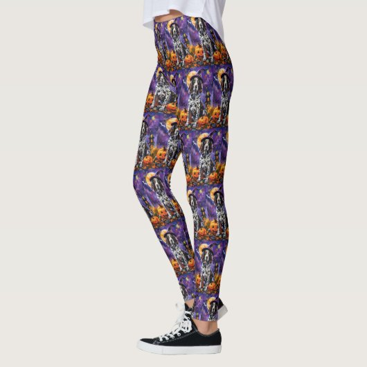 Engelse Setter hond Halloween heks en pompoen Leggings (Links)