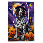 Engelse Setter Hond Halloween Heks En Pompoen Medium Cadeauzakje (Voorkant)
