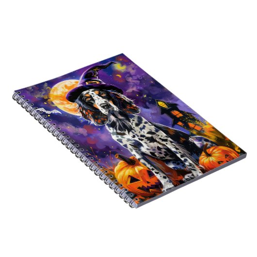 Engelse Setter hond Halloween heks en pompoen Notitieboek (Rechterzijde)