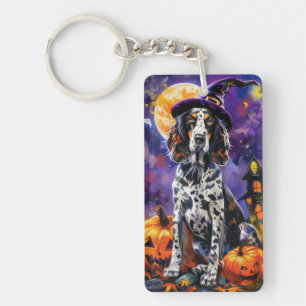Engelse Setter hond Halloween heks en pompoen Sleutelhanger