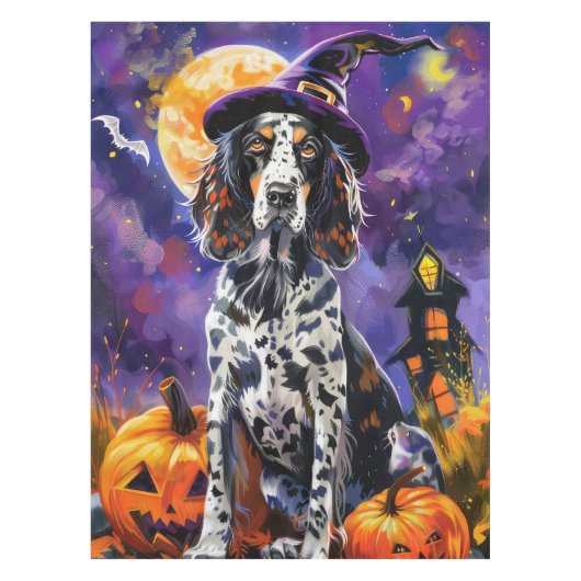 Engelse Setter hond Halloween heks en pompoen Tafelkleed (Voorkant)